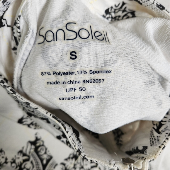 SanSolei White Black Top S Half Zip Diamond Equestrian Prints UPF 50 Breathable - Picture 3 of 8